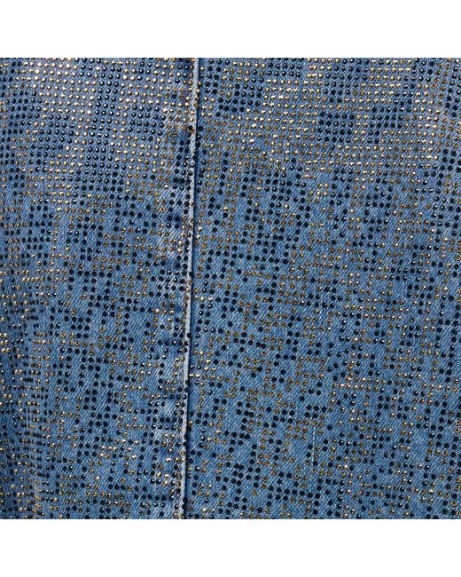 Roberto Cavalli Blue Cropped Denim Jacket With Rhinestones