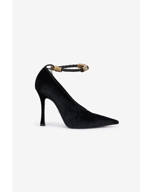 Roberto Cavalli Black Velvet Stiletto Heels With Jewel Anklet