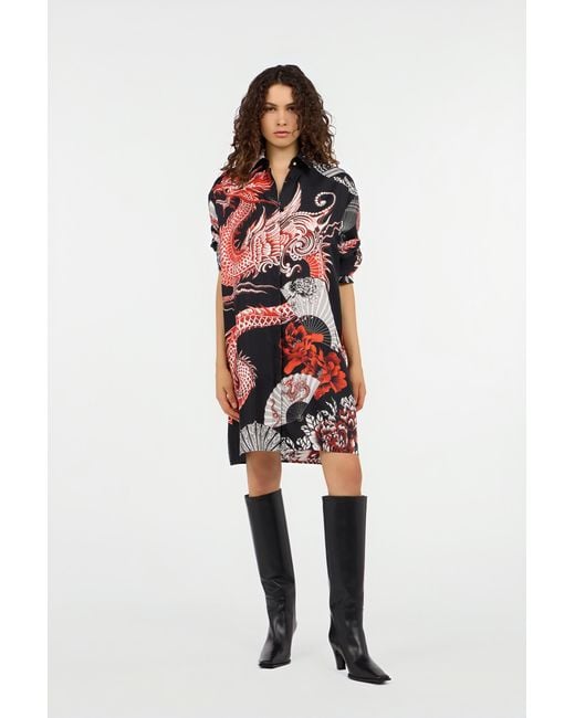 Roberto Cavalli Red Short Dress With And Dragon Print