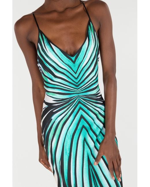 Robe Maxi En Soie Imprimé Ray Of Sea Roberto Cavalli en coloris Blue