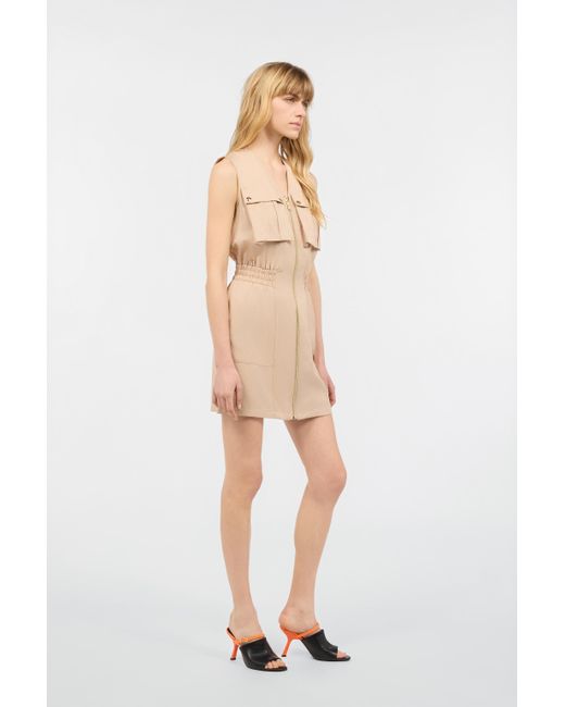 Roberto Cavalli Natural Mini Dress With Utility Pockets
