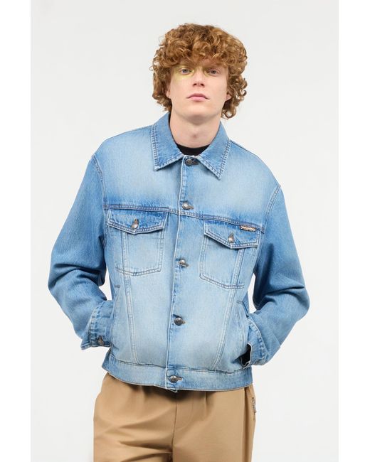 Roberto Cavalli Blue Denim Jacket With Lettering for men