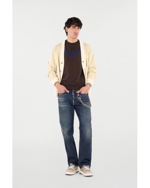 Roberto Cavalli Blue Sandblasted-Effect Jeans With Chain for men