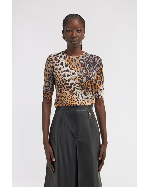 Roberto Cavalli White Malachite Print Short Sleeve Knit