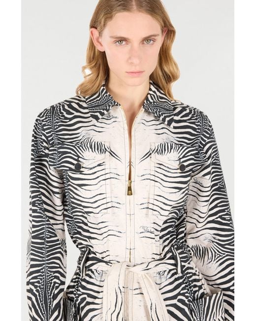 Roberto Cavalli White Zebra-Print Jumpsuit
