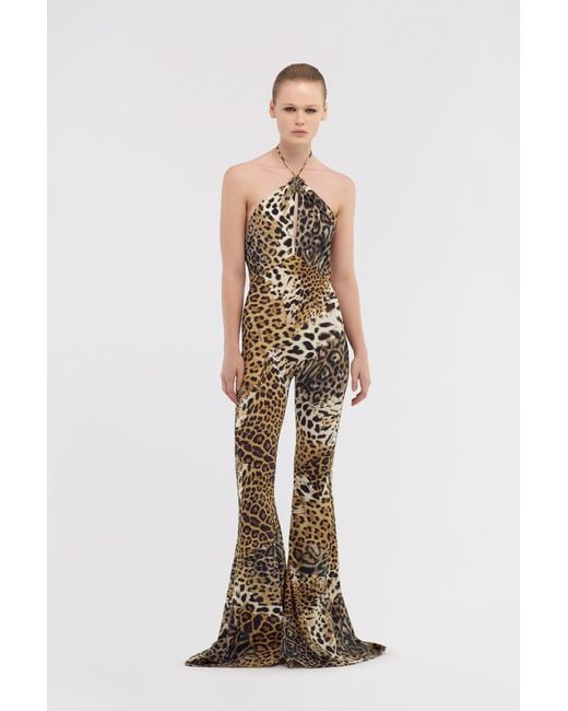 Roberto Cavalli White Jumpsuit With Jaguar Skin Print
