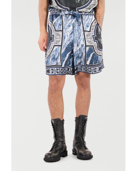 Roberto Cavalli Blue Short With Marble Print And Accents for men