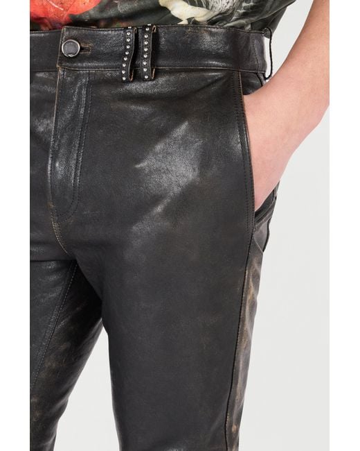 Roberto Cavalli Black Genuine Leather Pants for men