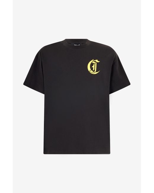 Roberto Cavalli Black T-Shirt With Floral And Tropical Bird Print for men