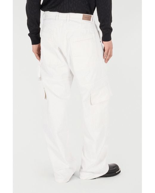 Roberto Cavalli White Python-Print Pants With Pockets for men