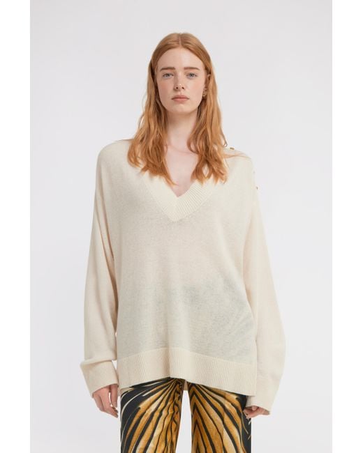 Roberto Cavalli White Long-Sleeved V-Neck Jumper
