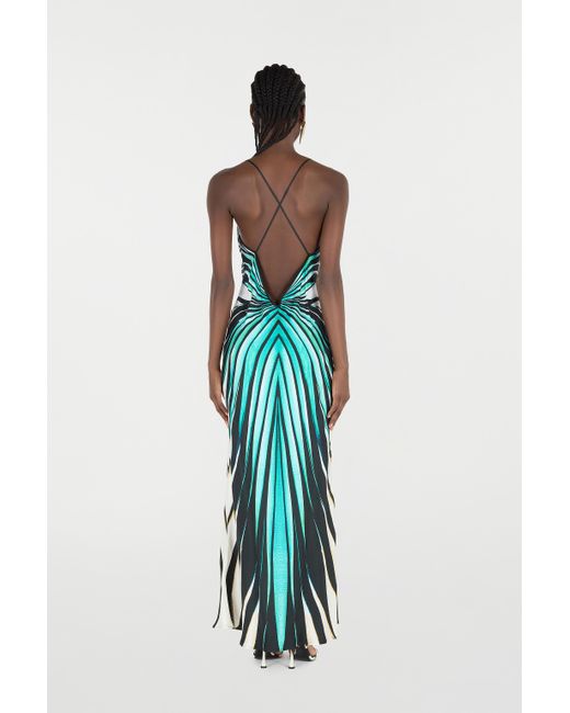 Robe Maxi En Soie Imprimé Ray Of Sea Roberto Cavalli en coloris Blue