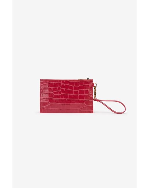 Roberto Cavalli Red Antique Rose Crocodile-Effect Clutch
