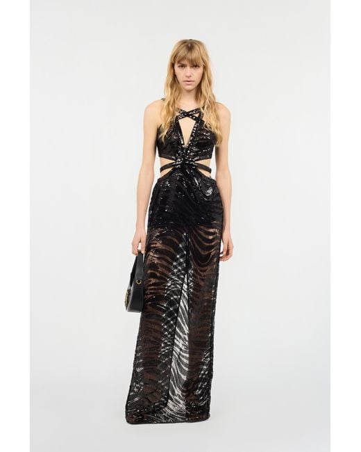 Roberto Cavalli Black See-Through Dress With Sequined Zebra Pattern