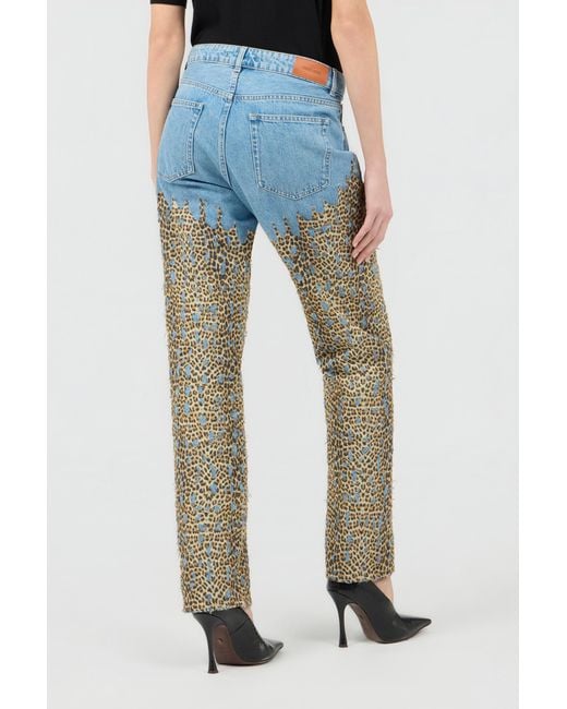Roberto Cavalli Blue Wide Leg Denim Jeans With Baby Jaguar Print