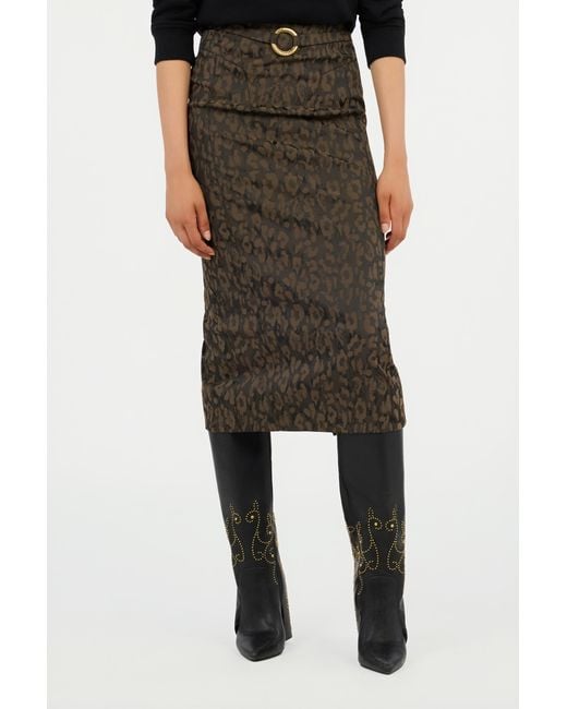 Roberto Cavalli Green Leopard Print Midi Skirt