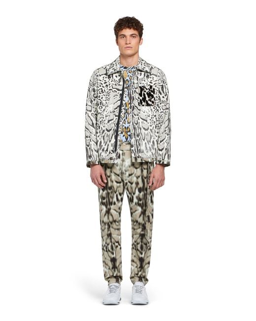 Roberto Cavalli White Lynx Print Shirt Jacket for men