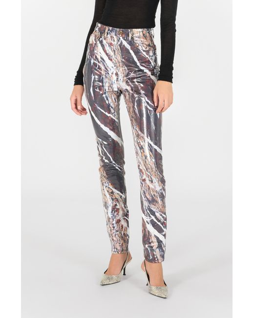 Roberto Cavalli White Skinny Trousers With Marble Print