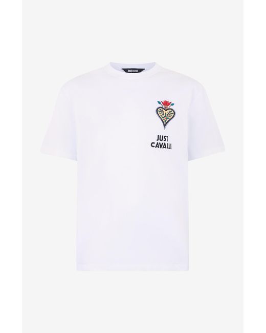 Roberto Cavalli White T-Shirt With Embroidered Logo for men