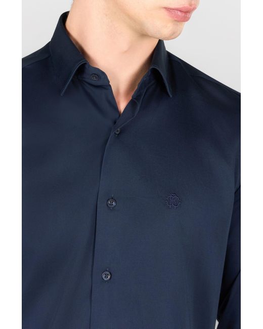 Camicia Con Monogram Rc di Roberto Cavalli in Blue da Uomo