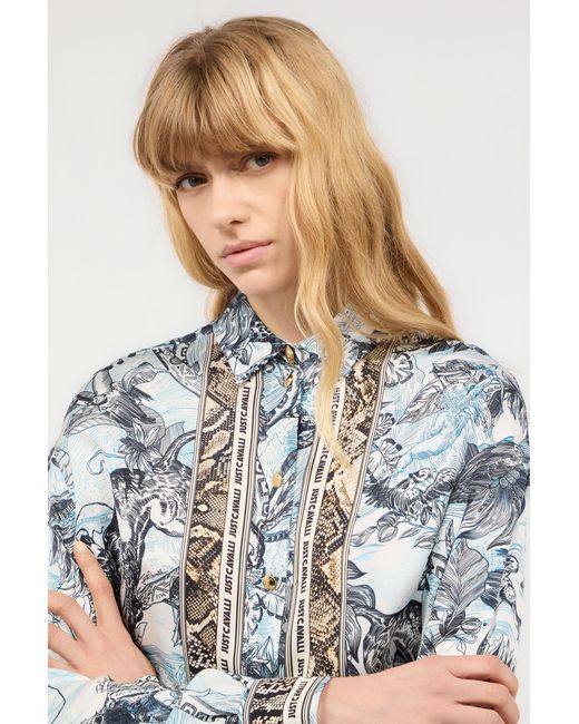 Roberto Cavalli Multicolor Shirt With Python And Jungle Print