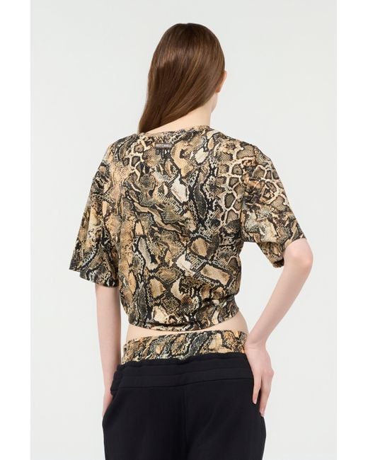 Crop Top Con Stampa Python di Roberto Cavalli in Multicolor
