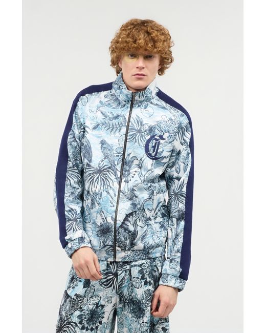 Roberto Cavalli Blue Sweatshirt With Jungle Print for men