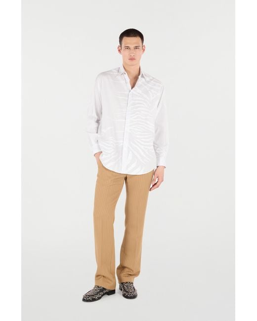 Roberto Cavalli White Silk Shirt With Tiger Skin Print for men