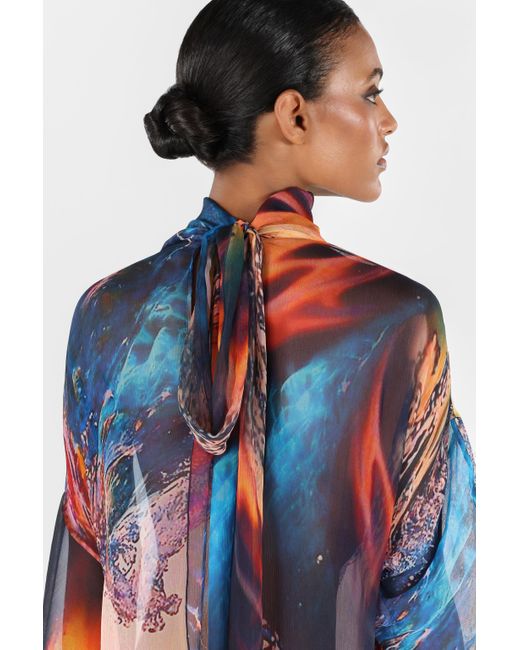 Roberto Cavalli Blue Langes Kleid Mit Itaca-Print