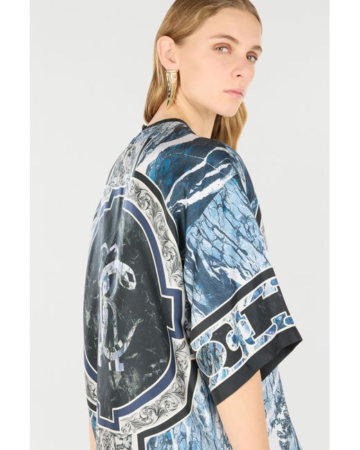 Roberto Cavalli Gray T-Shirt With Mirror Snake Monogram And Marble Print