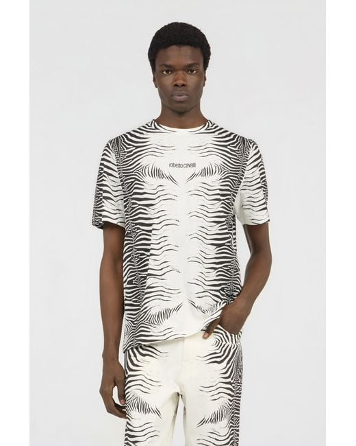 Roberto Cavalli Multicolor Zebra Print T-Shirt for men