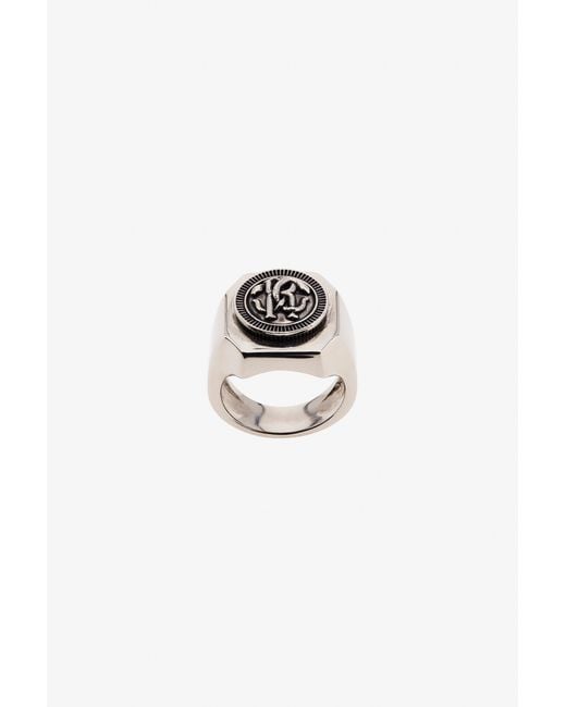 Roberto Cavalli White Tone Rc Monogram Signet Ring for men