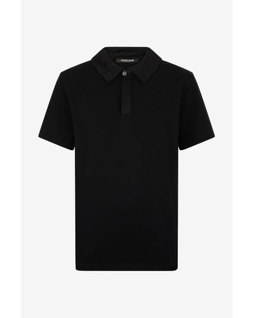 Polo Con Ricamo Squame Di Serpente di Roberto Cavalli in Black da Uomo