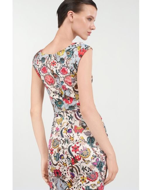 Roberto Cavalli White Sheath Dress With Florentine Flowers Print
