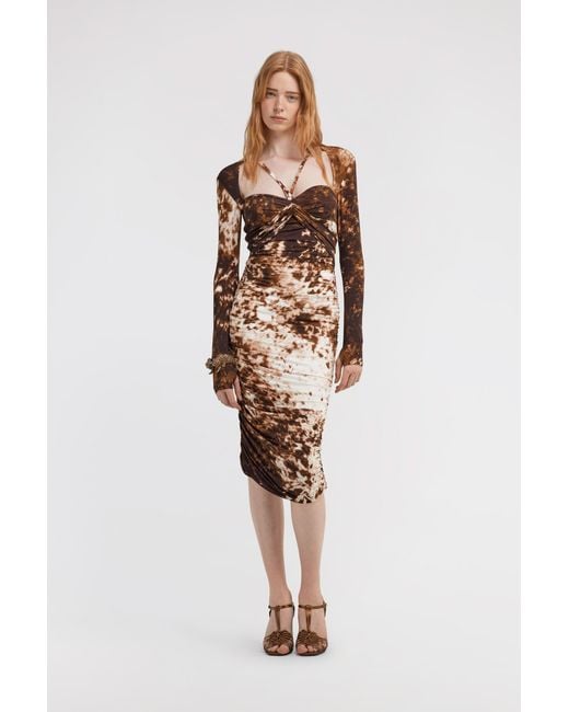 Roberto Cavalli White Appaloosa Printed Ruched Midi Dress