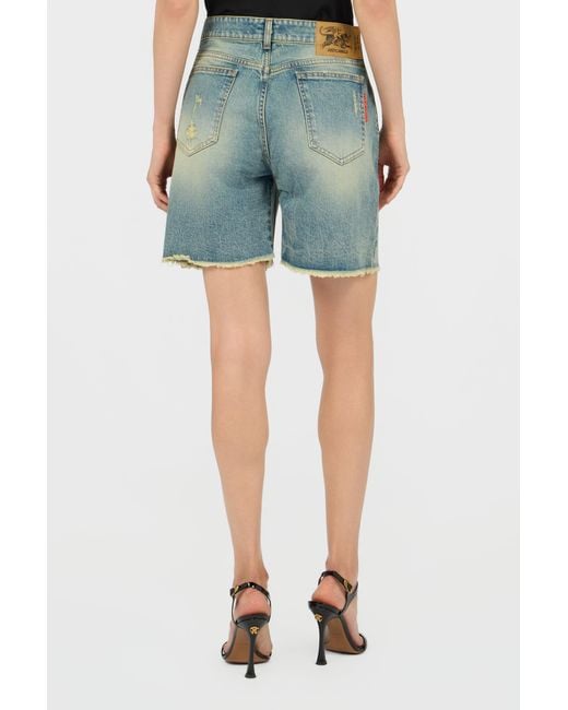 Roberto Cavalli Blue Distressed Cotton Shorts