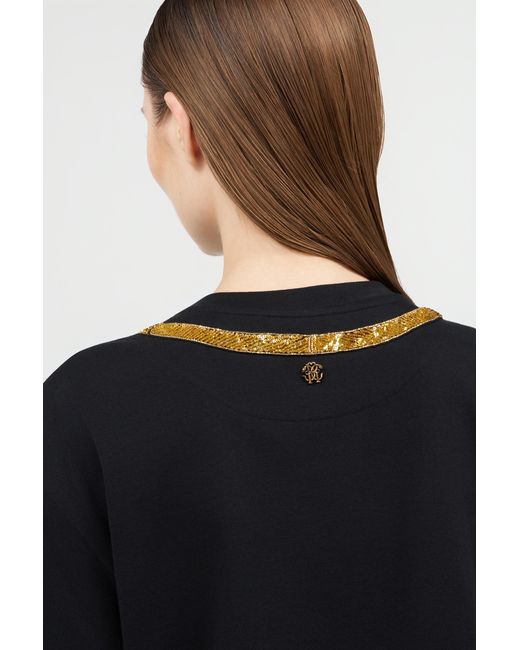 Roberto Cavalli Black T-Shirt With Snake Embroidery