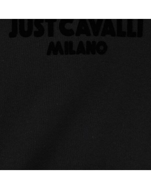 Roberto Cavalli Black T-Shirt With Jc Monogram And Contrasting Topstitching for men