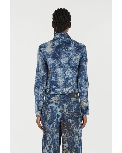 Roberto Cavalli Blue Denim Jacket With Discoloration