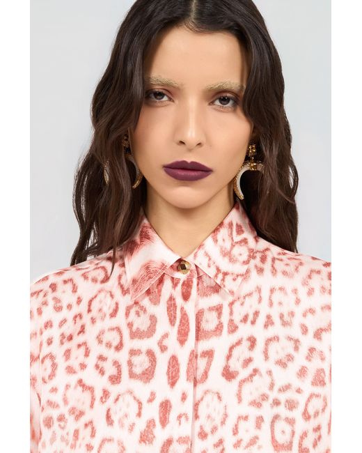 Roberto Cavalli Pink Jaguar Print Silk Shirt