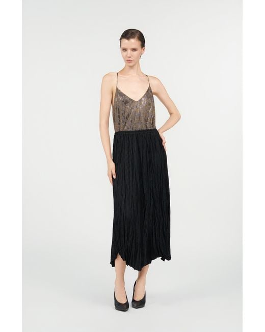 Roberto Cavalli Black Silk Midi Skirt With Monogram Rc