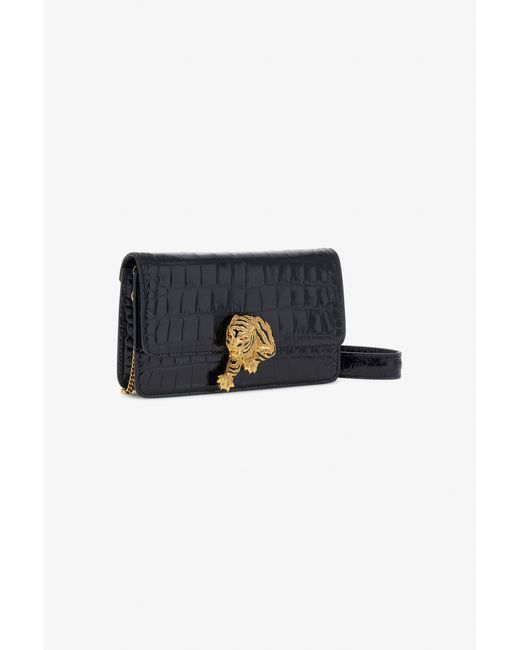 Roberto Cavalli Black Crocodile-Embossed Shoulder Bag