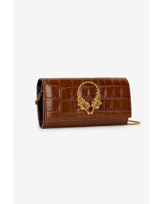 Roberto Cavalli Brown Roar Leather Wallet With Chain