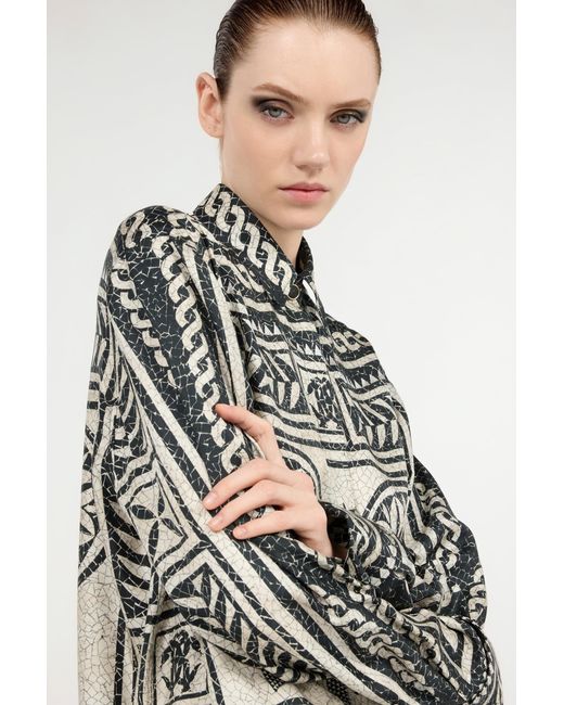 Roberto Cavalli Gray Silk Shirt With Mosaic Print