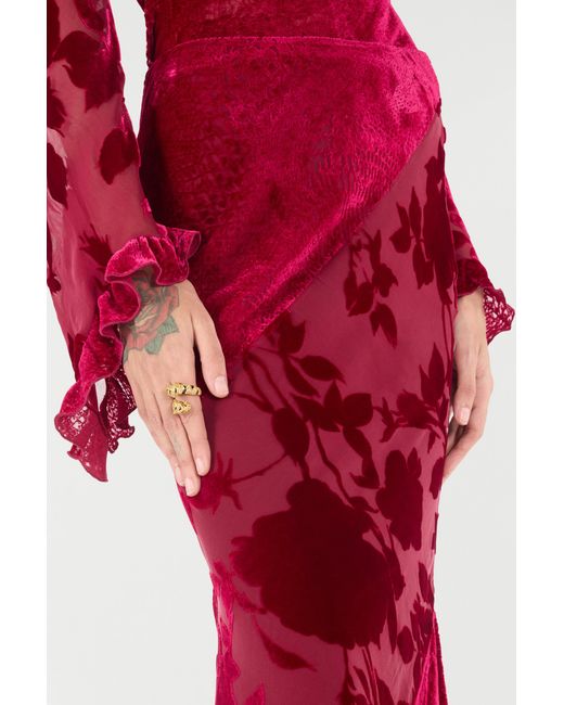 Roberto Cavalli Red Rose And Python Pattern Long Skirt