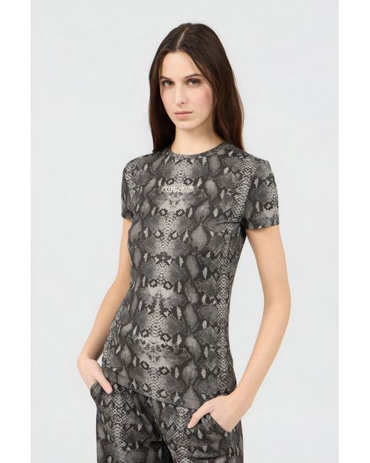 T-Shirt Imprimé Python Roberto Cavalli en coloris Black