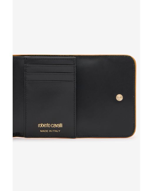 Roberto Cavalli Orange Ostrich-Effect Flap Card Holder