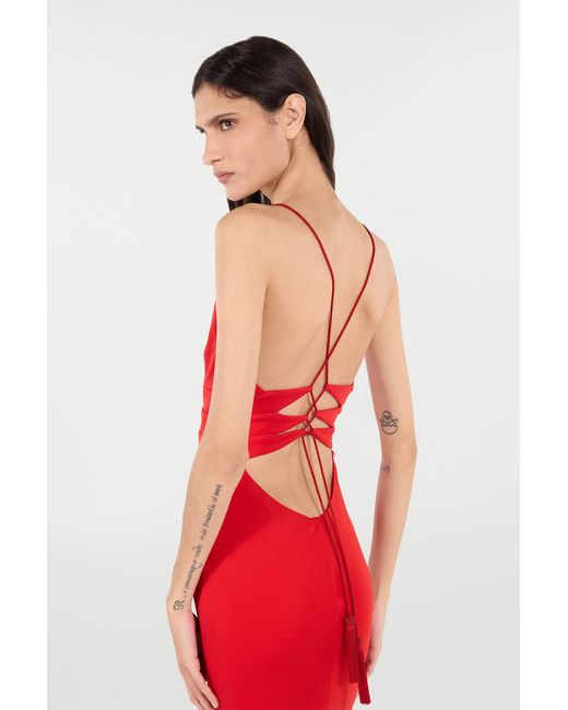 Roberto Cavalli Red Long Dress With Criss-Cross Detail