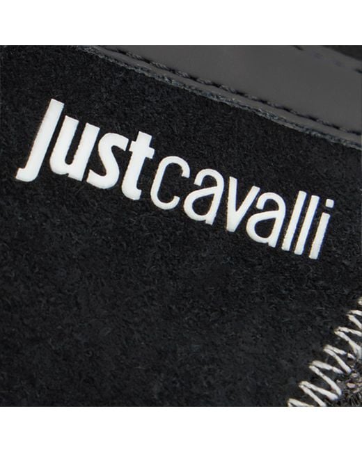 Zapatillas Negras Con Inserto De Piel De Jaguar Y Glitter Roberto Cavalli de color Black