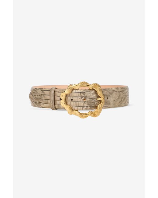 Roberto Cavalli White Ivory Belt With Cobra Print And Snake Buckle